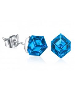 Boucles d&rsquo;oreilles cube bleu cristal
