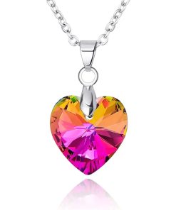 Pendentif cœur cristal arc-en-ciel avec chaîne
